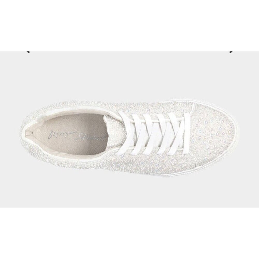 Betsy Johnson SIDNY all-over Pearl Platform Sneakers Ivory Size 11 Bridal - Picture 2 of 12